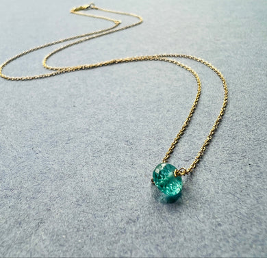 14K Yellow gold Blue Apatite pendant adjustable healing necklace