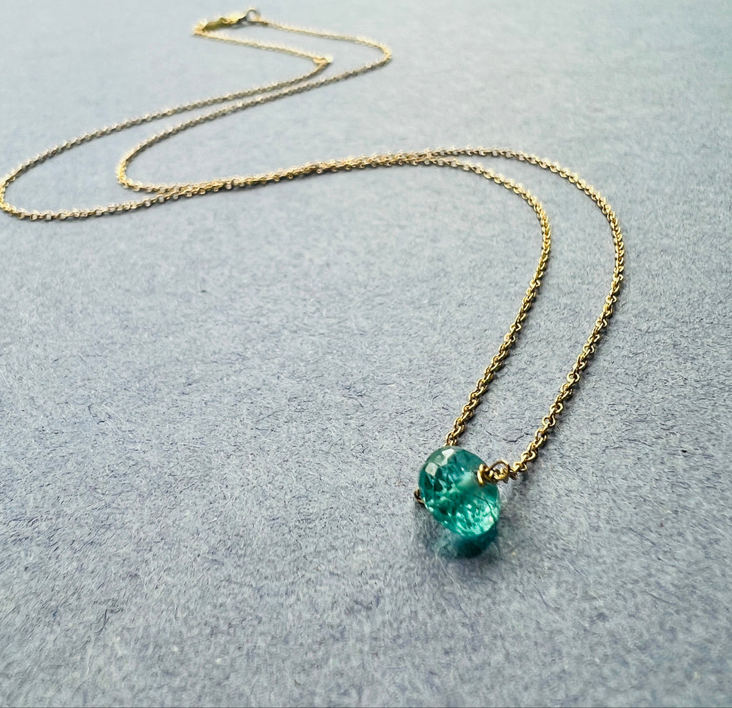 14K Yellow gold Blue Apatite pendant adjustable healing necklace