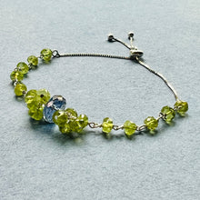 Sterling Silver Blue quartz and Peridot Healing adjustable bracelet