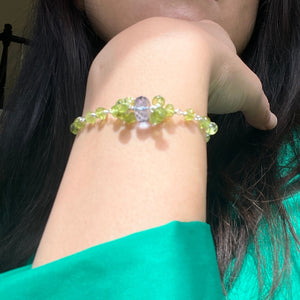 Sterling Silver Blue quartz and Peridot Healing adjustable bracelet