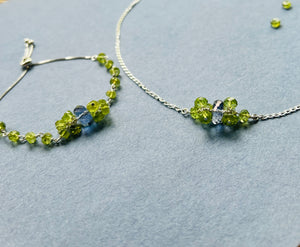 Sterling Silver Blue quartz and Peridot Healing adjustable bracelet