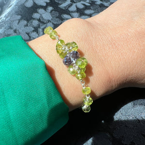 Sterling Silver Blue quartz and Peridot Healing adjustable bracelet