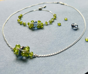 Sterling Silver Blue quartz and Peridot Healing adjustable bracelet