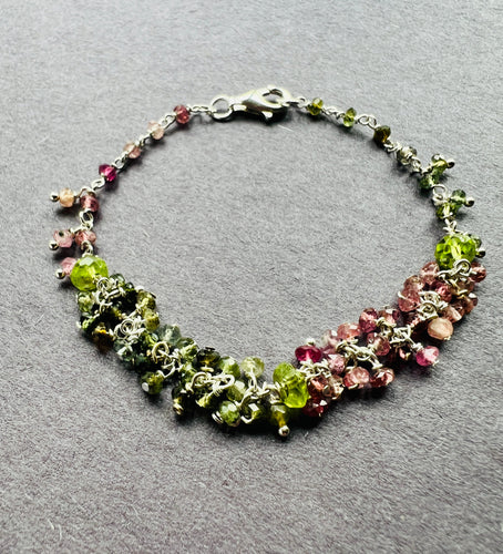 Tourmaline and Peridot Sterling silver Healing bracelet