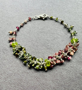 Tourmaline and Peridot Sterling silver Healing bracelet
