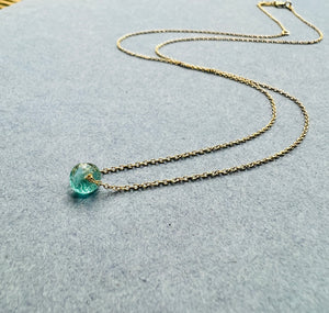 14K Yellow gold Blue Apatite pendant adjustable healing necklace
