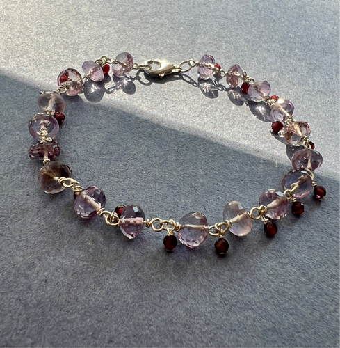 Amethyst and Garnet Sterling silver Healing bracelet