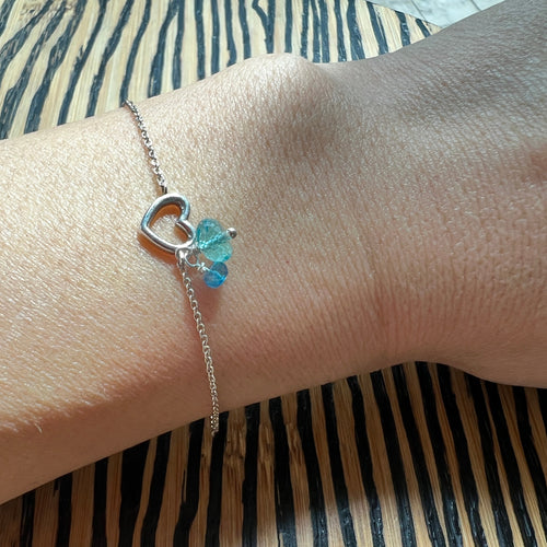 Blue Apatite blue quartz heart Sterling silver healing bracelet