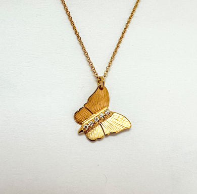 Yellow gold and Diamond Butterfly pendant necklace