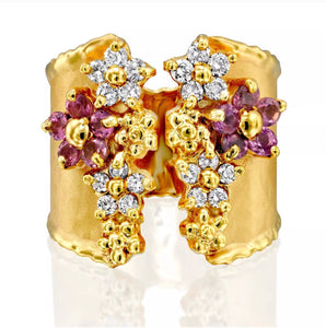 14K Yellow Gold Pink sapphire and Diamond ring