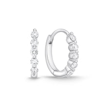 18K White Gold 5 stones Diamond Hoop Huggies Earrings