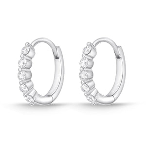 18K White Gold 5 stones Diamond Hoop Huggies Earrings