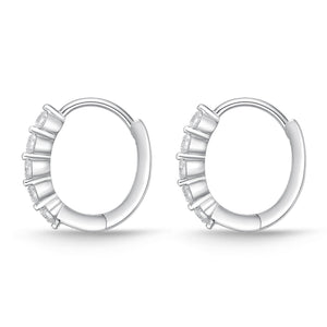 18K White Gold 5 stones Diamond Hoop Huggies Earrings
