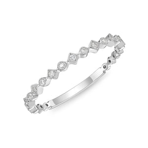 18K White Gold stackable Diamond Milgrain band Ring