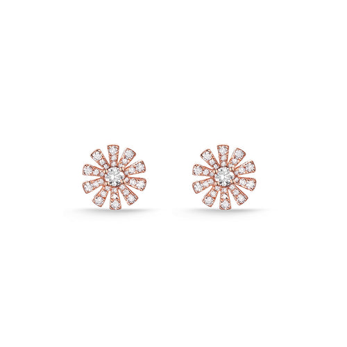 18K Rose Gold Diamond floral ear Stud Earrings