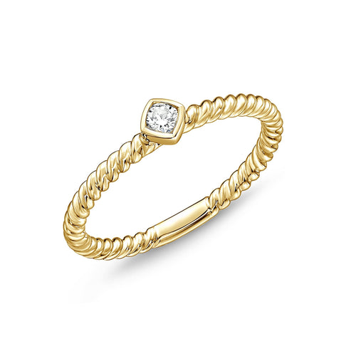 18K Gold Twist Rope Stackable Diamond Fashion Ring