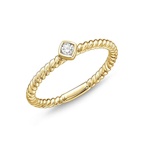 18K Gold Twist Rope Stackable Diamond Fashion Ring