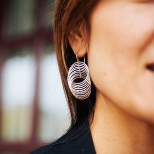 Italian sterling silver circle drop dangle earrings Rhodium plated No tarnish