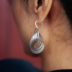 Italian sterling silver circle drop dangle earrings Rhodium plated No tarnish