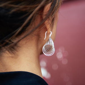 Italian sterling silver circle drop dangle earrings Rhodium plated No tarnish