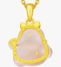 24K pure Gold and Rose Quartz Pendant- Maneki-Neko Happiness Cat Pendant