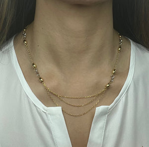 14K Italian Yellow & White Gold Infinity Three strands chain necklace