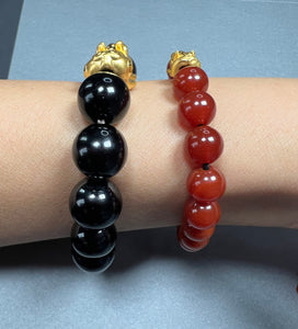 ChowTaifook 24K 999.9 Pure Gold Black Agate bracelet