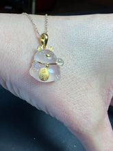 24K pure Gold and Rose Quartz Pendant- Maneki-Neko Happiness Cat Pendant