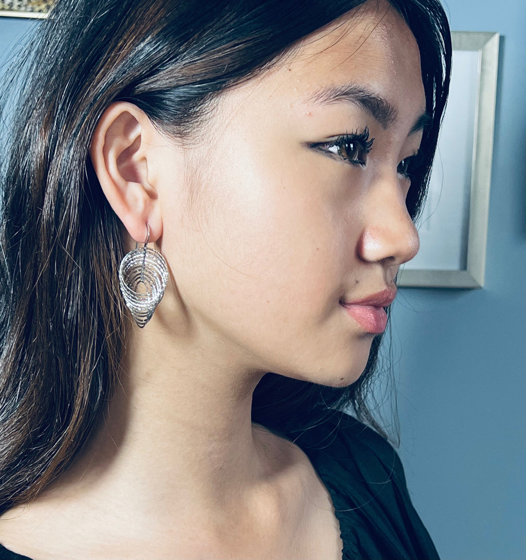 Italian sterling silver circle drop dangle earrings Rhodium plated No tarnish