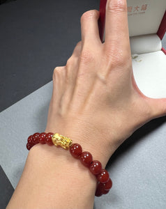 24K 999.9 Pure Gold Pixiu Red Agate bracelet