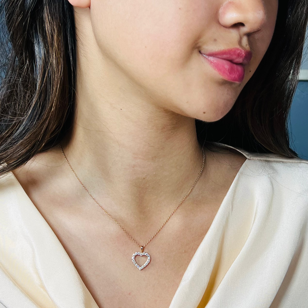 18K Rose Gold Classic Diamond Heart Pendant Necklace