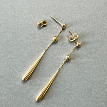 Italian 14K Yellow Gold Tear drop dangle line earrings