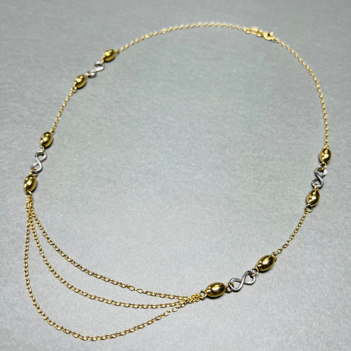 14K Italian Yellow & White Gold Infinity Three strands chain necklace