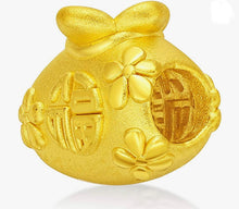 999.9 Pure 24K Gold Chinese Character of Fortune purse charm