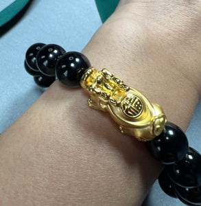 ChowTaifook 24K 999.9 Pure Gold Black Agate bracelet