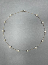 14K Yellow Gold Chain 5mm White Pearls Station necklace