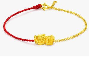 Chowtaifook 24K Gold Chain & red cord Pixiu chain bracelet