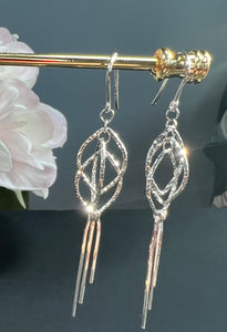 Italian ORO Sterling Silver drop dangle with tassel Earrings Rhodium plated No Tarnish