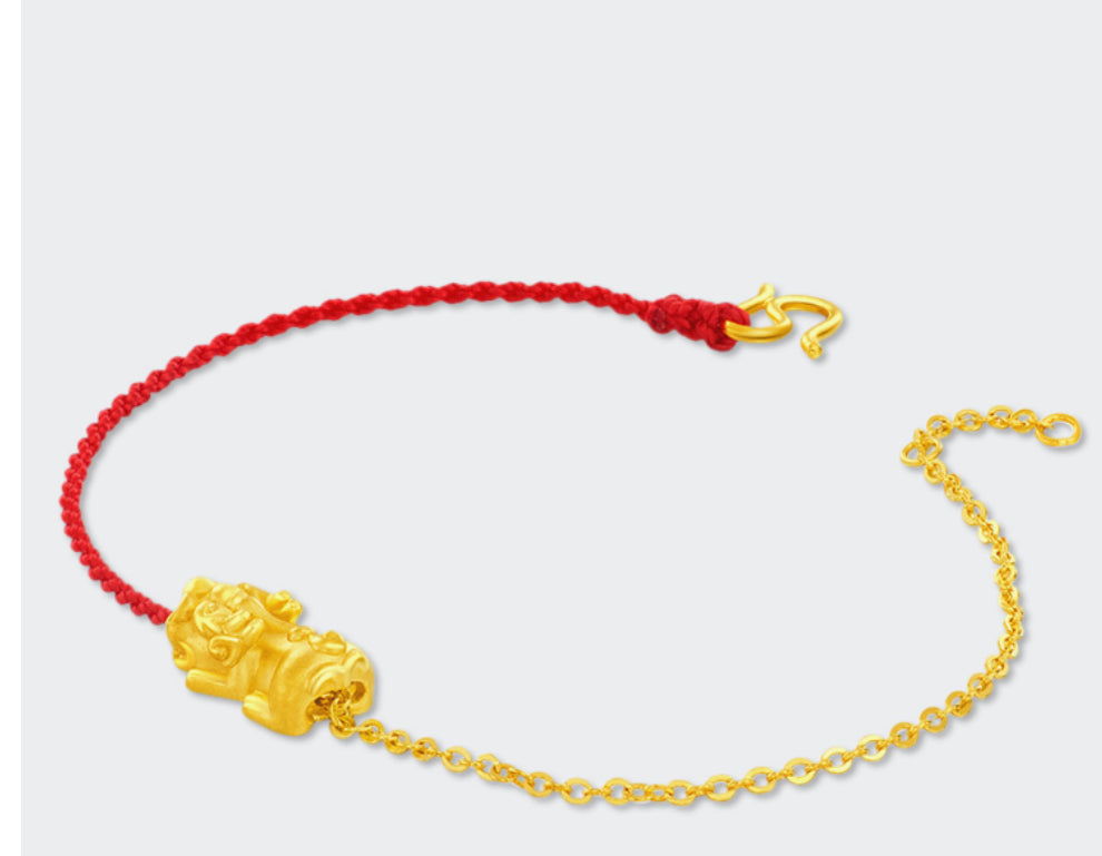 Chowtaifook 24K Gold Chain & red cord Pixiu chain bracelet