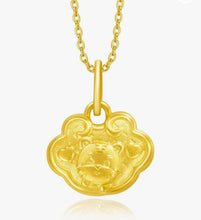 24K Pure Gold Year of Tiger Blessing longevity lock charm pendant