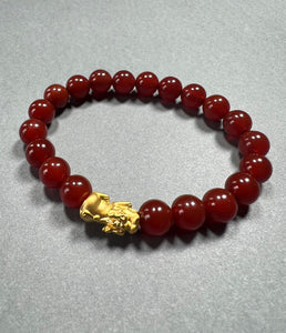 24K 999.9 Pure Gold Pixiu Red Agate bracelet