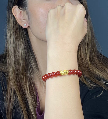 24K 999.9 Pure Gold Pixiu Red Agate bracelet