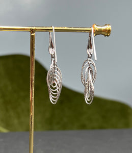 Italian ORO sterling silver oval circles drop dangle earrings Rhodium plated No tarnish