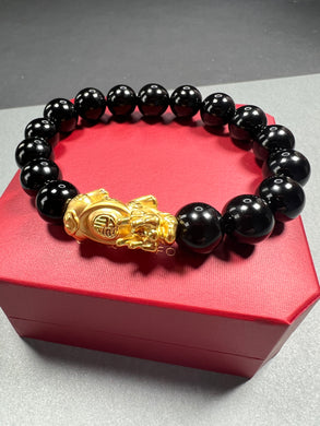 ChowTaifook 24K 999.9 Pure Gold Black Agate bracelet