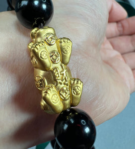 ChowTaifook 24K 999.9 Pure Gold Black Agate bracelet