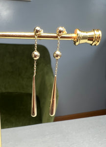 Italian ORO 14K Yellow Gold Tear drop dangle line earrings