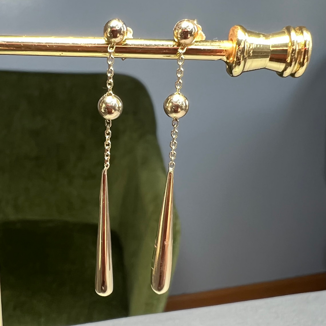 Italian 14K Yellow Gold Tear drop dangle line earrings