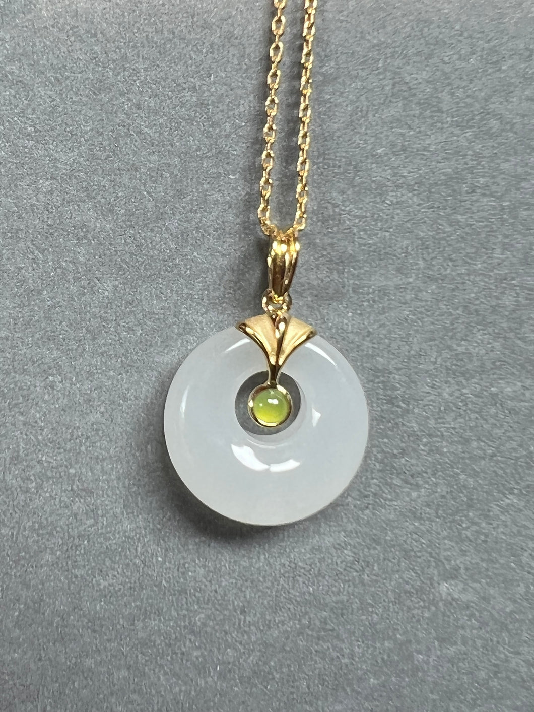 ChowTaiFook Natural Hetian Jade with 18K Yellow Gold & green gem charm pendant