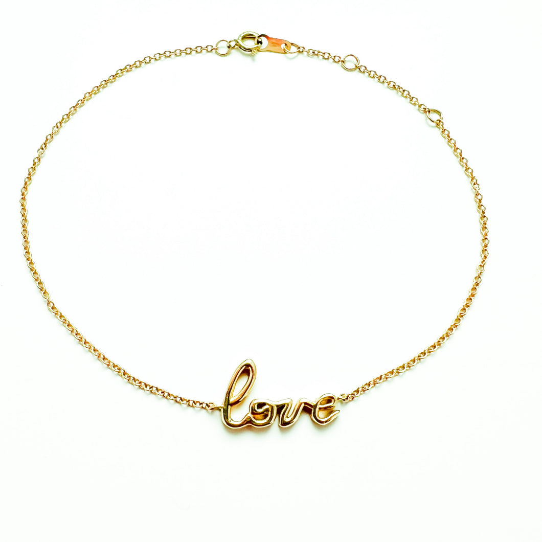 14K Yellow Gold Love adjustable chain bracelet